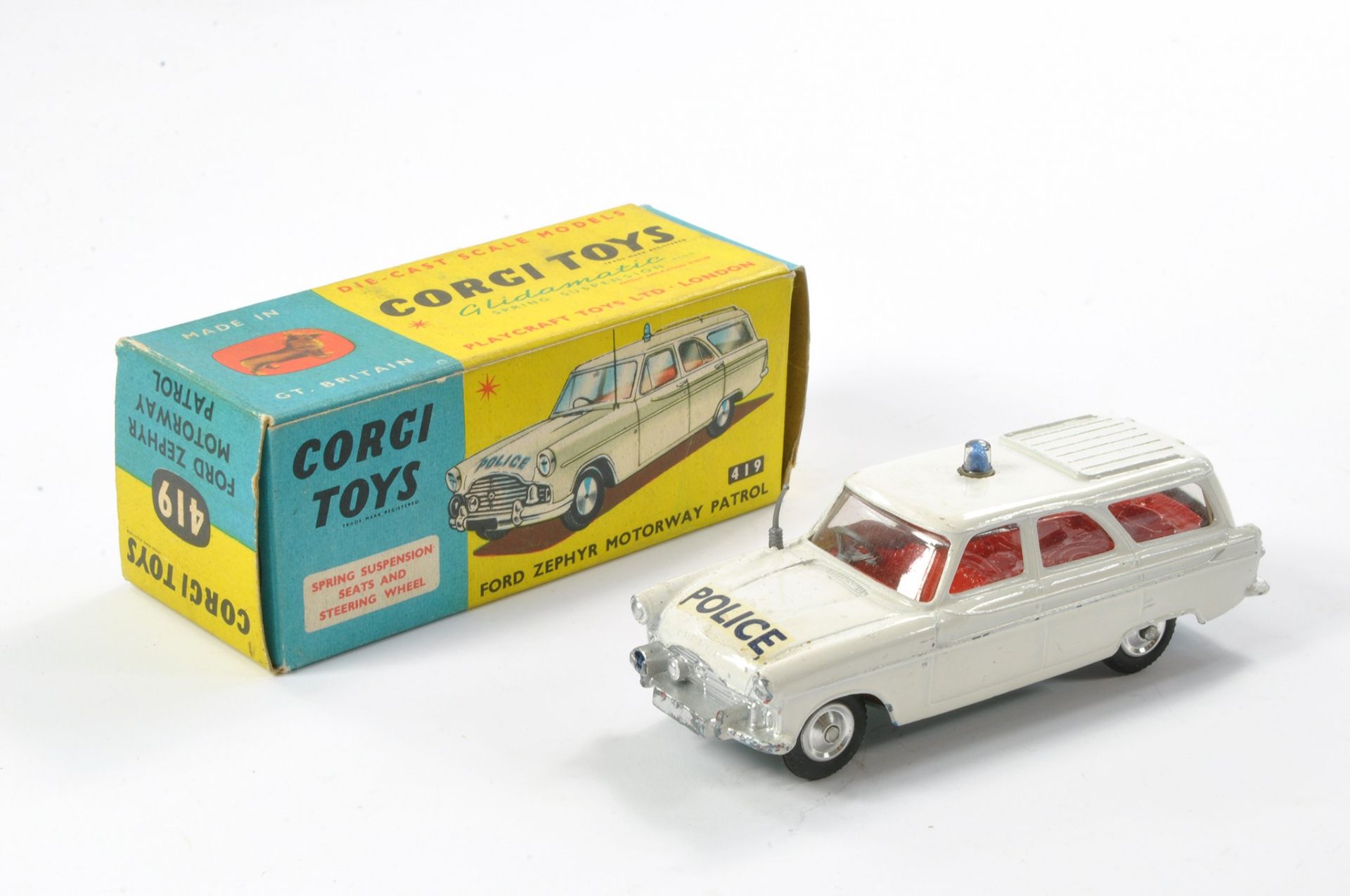 Corgi No. 419 Ford Zephyr Motorway Patrol. Generally very good, some minor rubs and marks in very