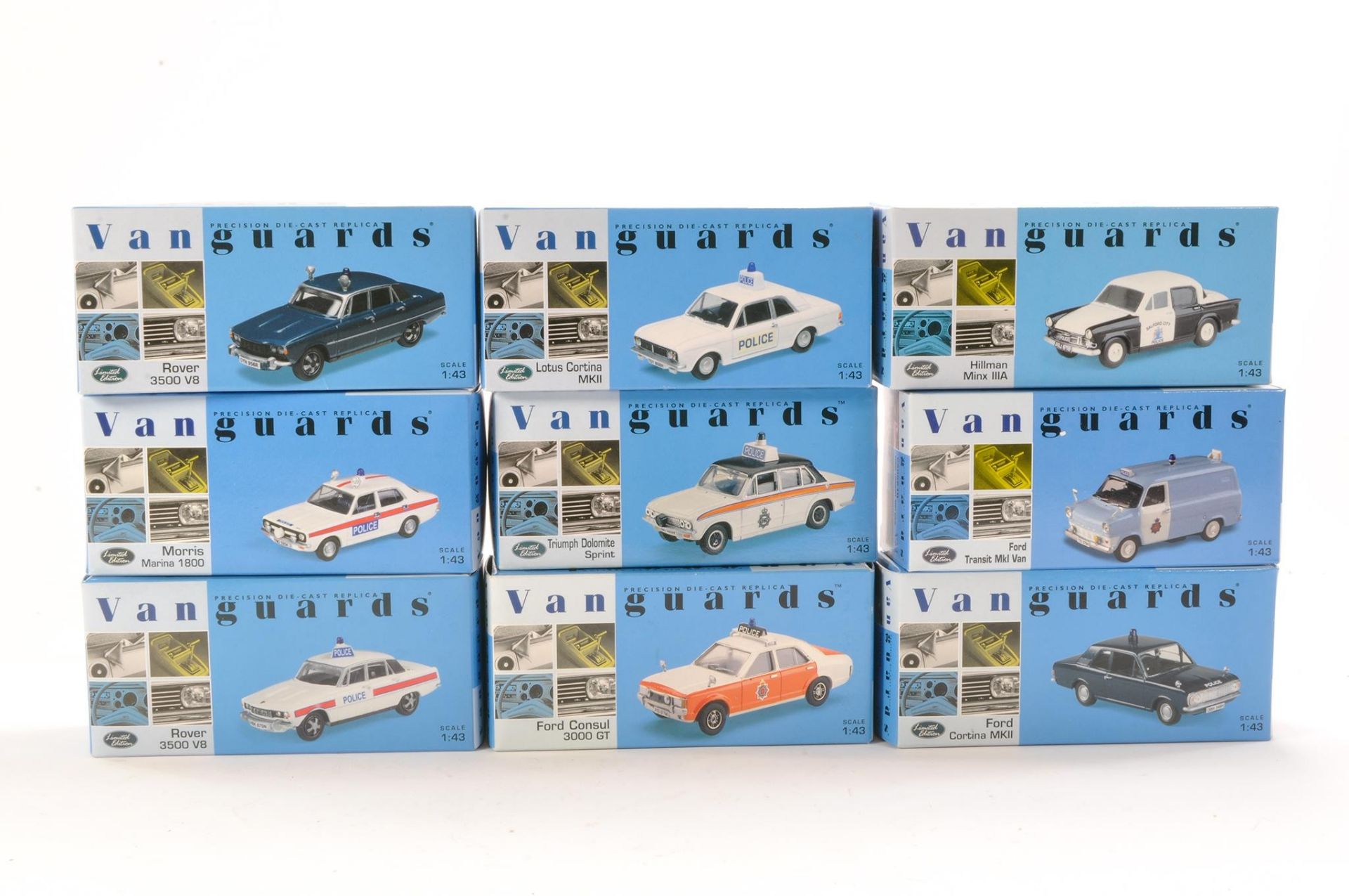 Diecast model group issue comprising Vanguards No.VA55000 Ford Consul 3000 GT, No.VA06503 Rover 3500