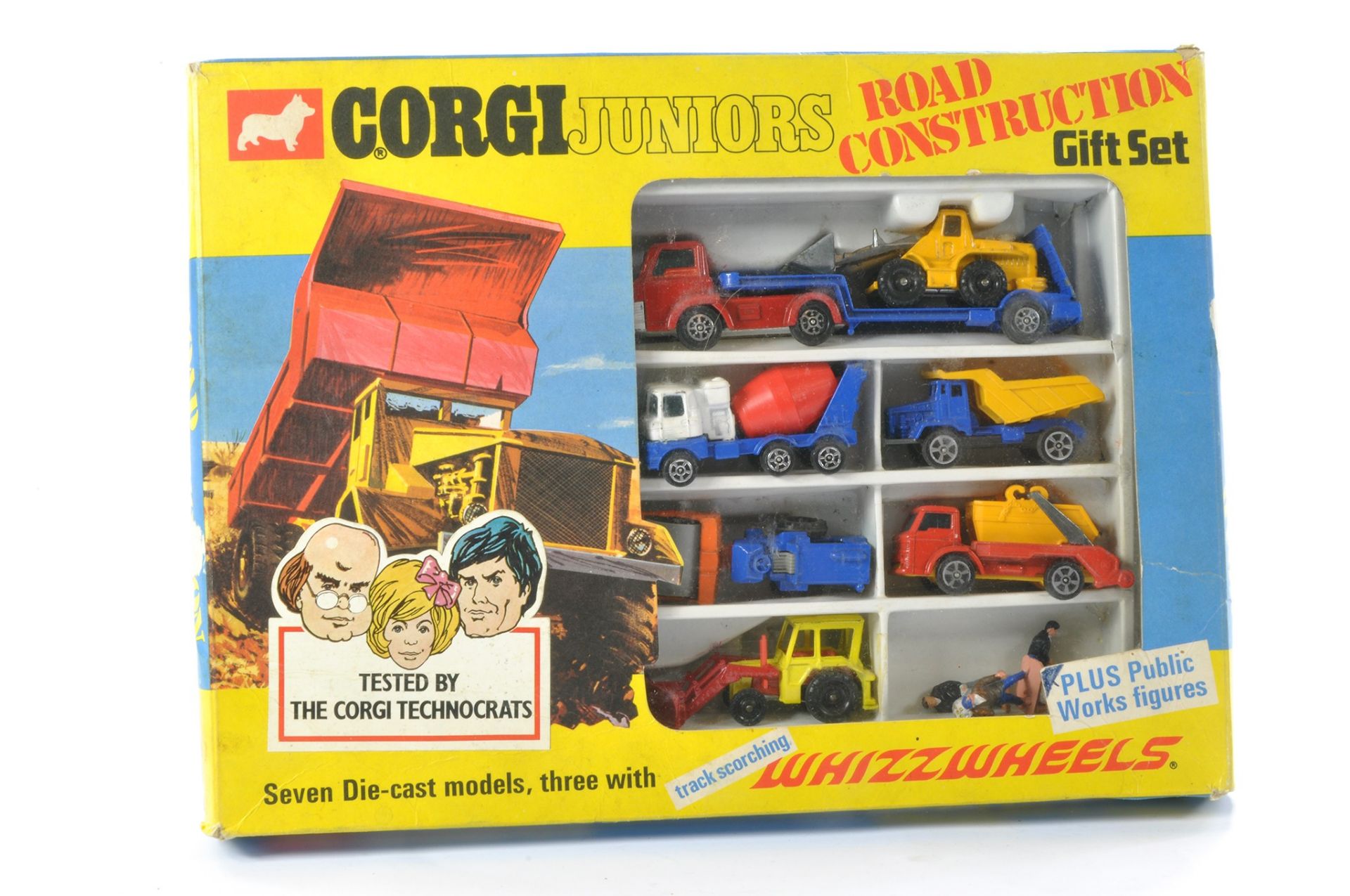 Corgi Juniors No. 3024 Road construction Gift Set. Complete with 7 vehicles and figures as shown.