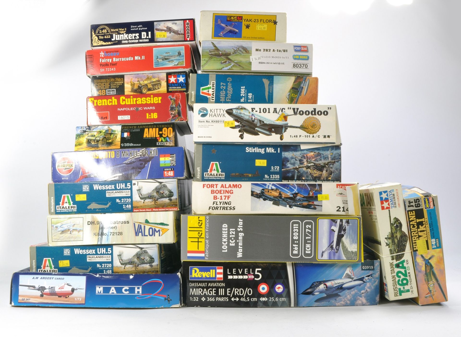 A Group of 20 Plastic Model Kits comprising Revell Dassault Aviation Mirage III E/RD/0, Kitty Hawk
