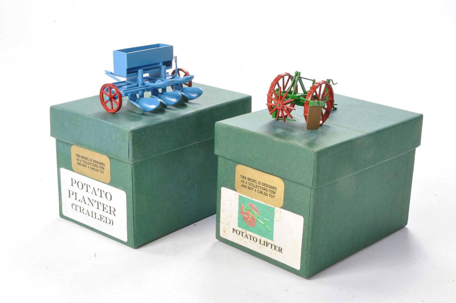 Cenfyn Davies hand built 1/32 farm issues comprising Potato Lifter and Trailed Potato Planter.