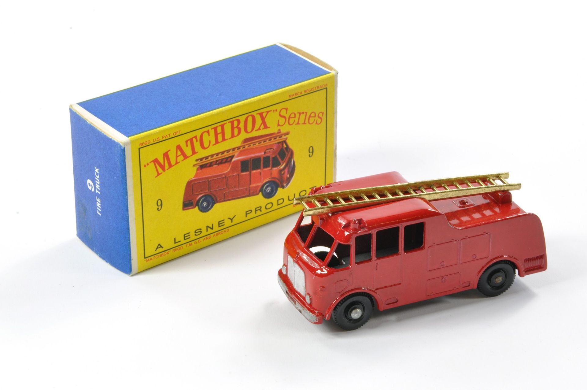 Matchbox Regular Wheels comprising No. 9c Merryweather Marquis Fire Engine. Red with gold ladders,