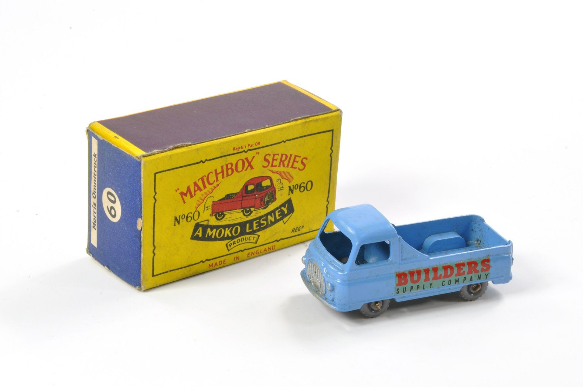 Matchbox Regular Wheels comprising No. 60a Morris Builder's Supply Truck. Blue with grey plastic
