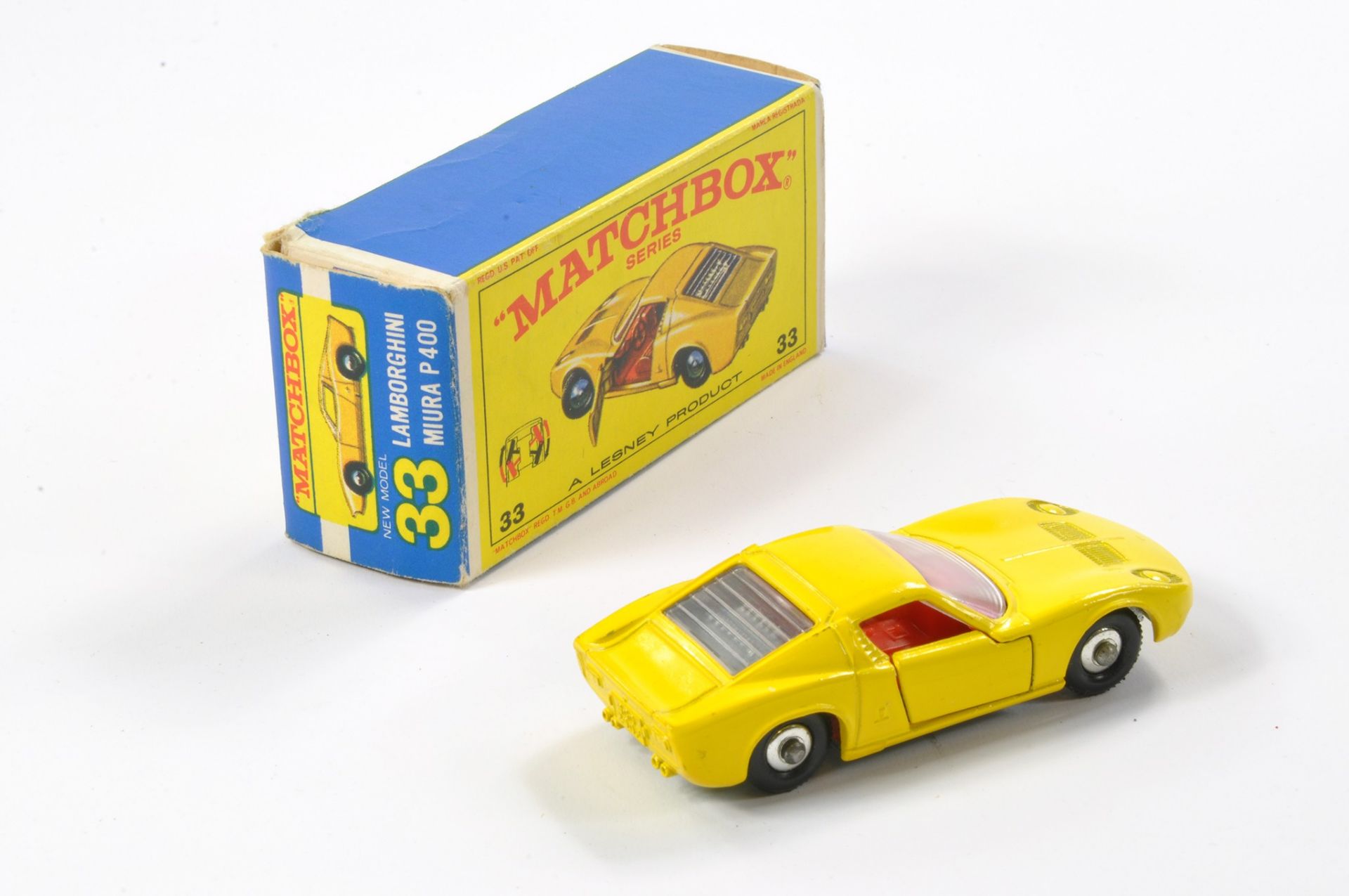 Matchbox Regular Wheels comprising No. 33c Lamborghini Miura. Yellow with red interior, clear - Image 2 of 2