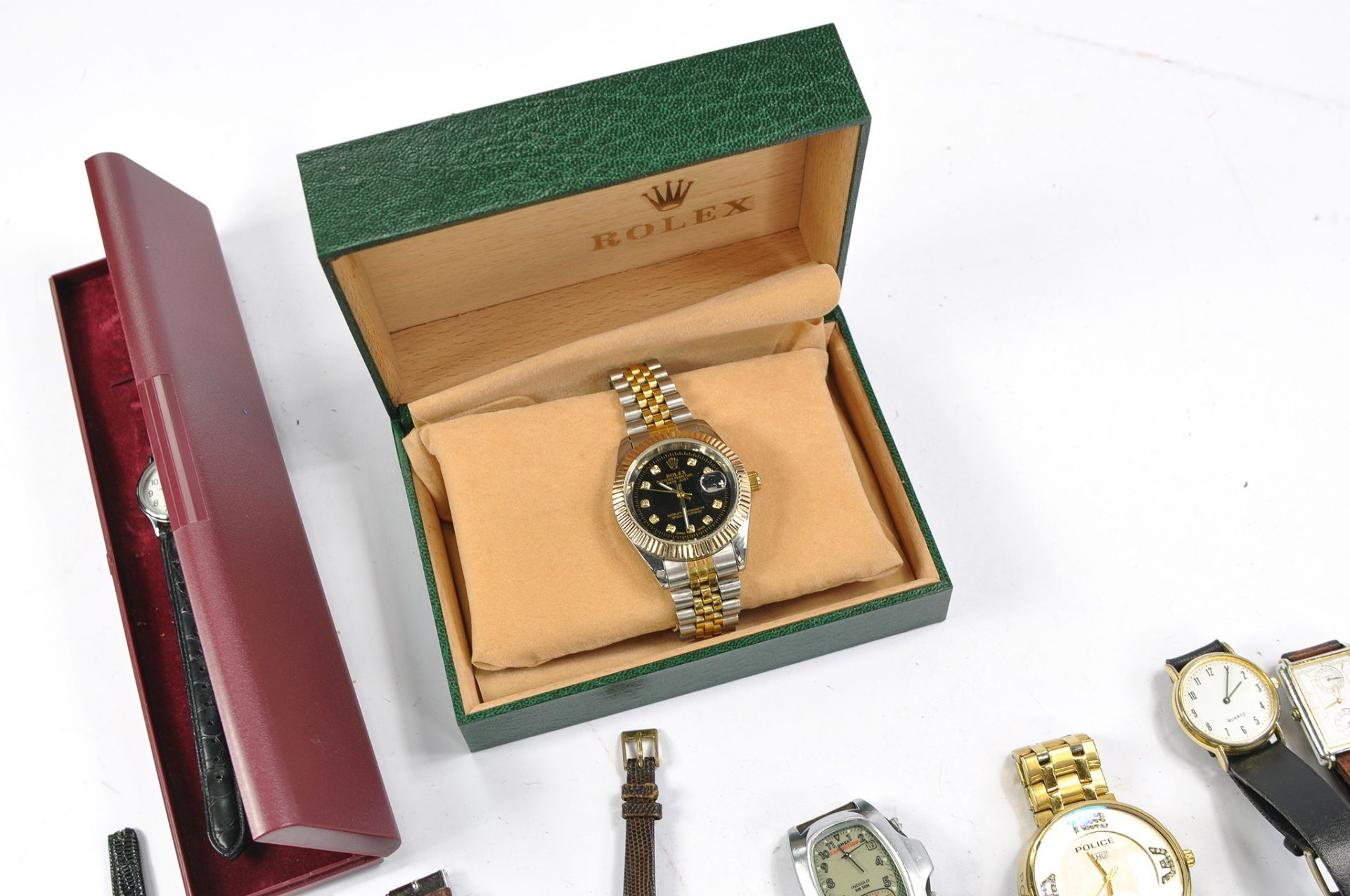 A group of used wrist watches including Rolex Replica issue with case and many others. All untested. - Image 5 of 5