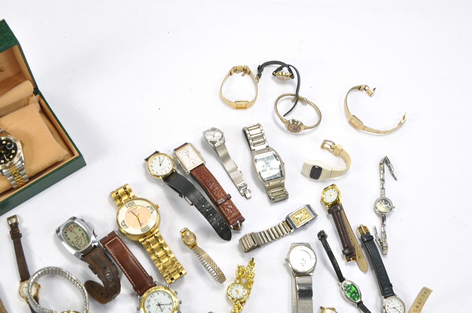 A group of used wrist watches including Rolex Replica issue with case and many others. All untested. - Image 4 of 5