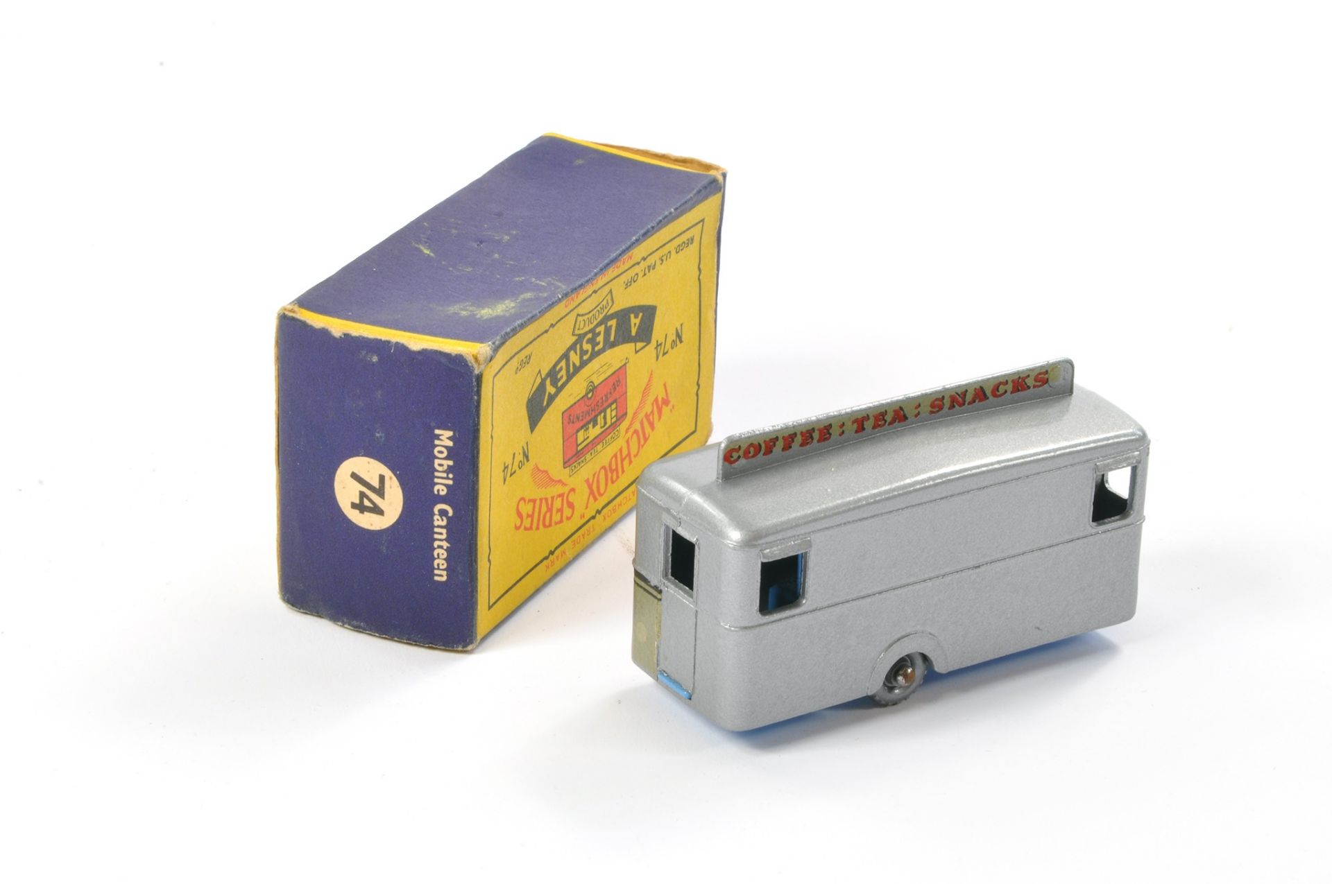 Matchbox Regular Wheels comprising No. 74a Mobile Canteen. Silver with Mid Blue Base. Silver Plastic - Image 2 of 2