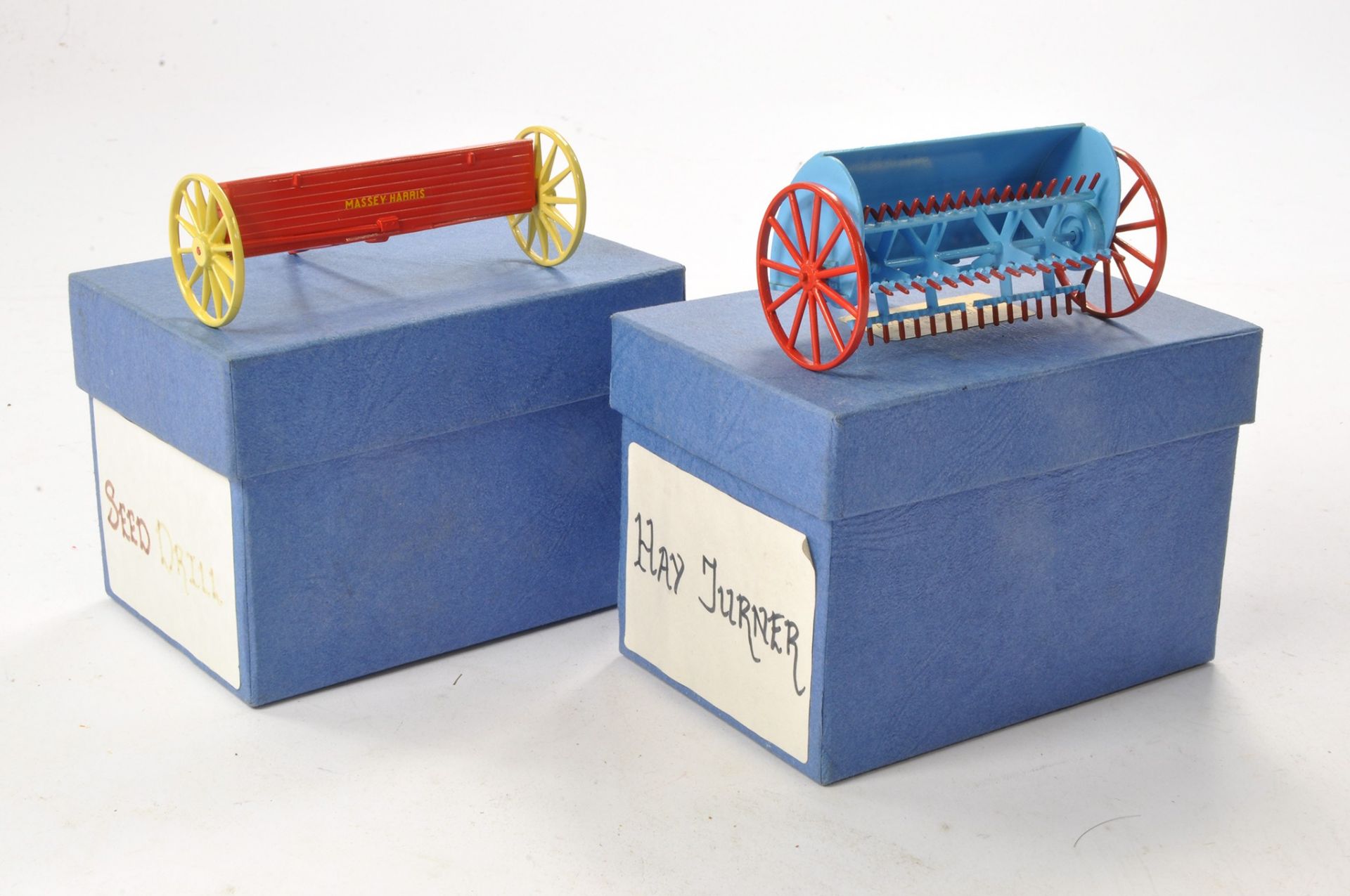 Cenfyn Davies hand built 1/32 farm issues comprising Hay Turner and Seed Drill. Both look to be