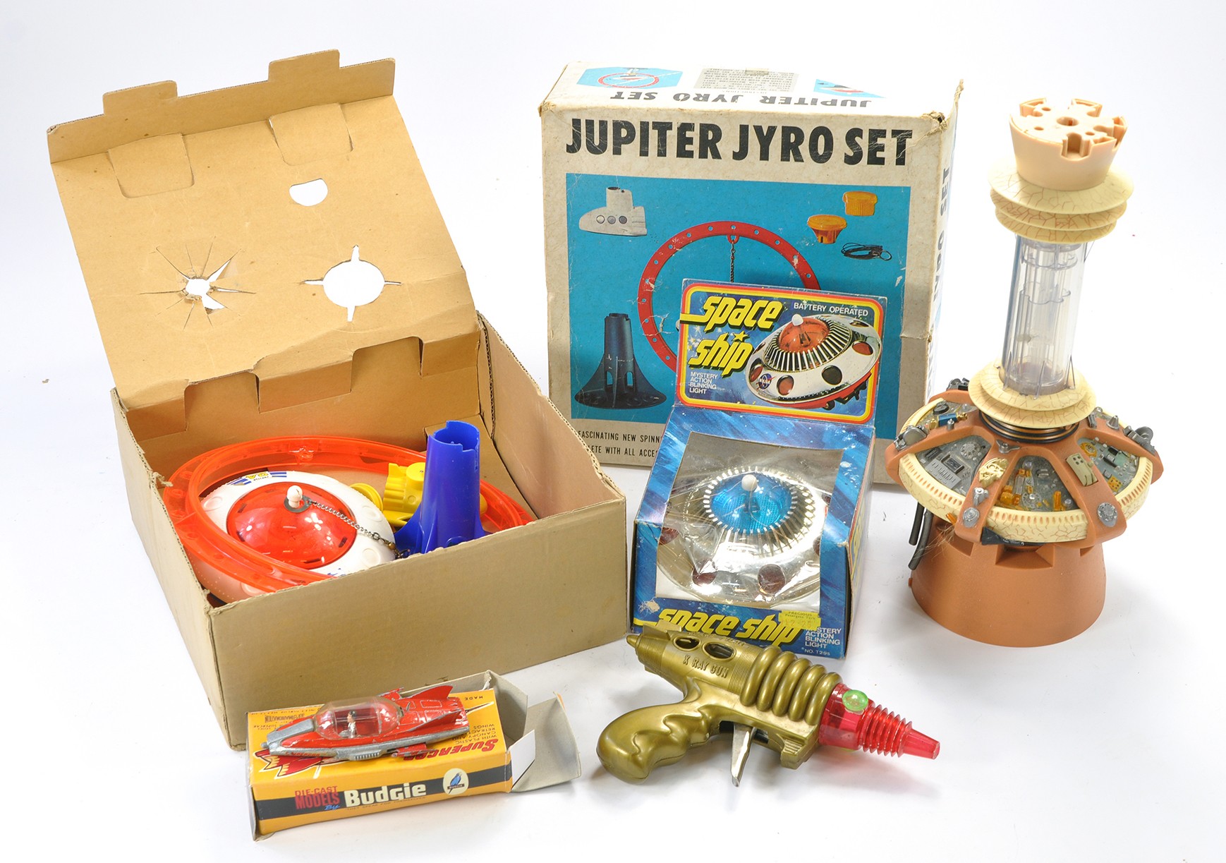 Space related toys including (playworn and repro box) Budgie Supercar, plus Space Gun and other