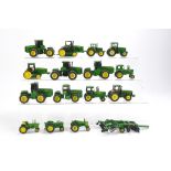 A group of 1/64 Ertl John Deere Tractor issues (plus a couple of implements).