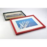 A duo of framed aircraft photographic prints, one depicting the Red Arrows. The other is the BAE