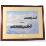 Halifax bombers', a print featuring four flying in formation, by Barry G. Price, oak framed and