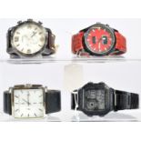 Four Gentleman's leather strapped Wrist Watches to include Police 11180J red dial, Fossil JR1423