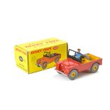 Dinky No. 340 Land Rover. Red body with yellow body and yellow plastic hubs. Includes Driver.