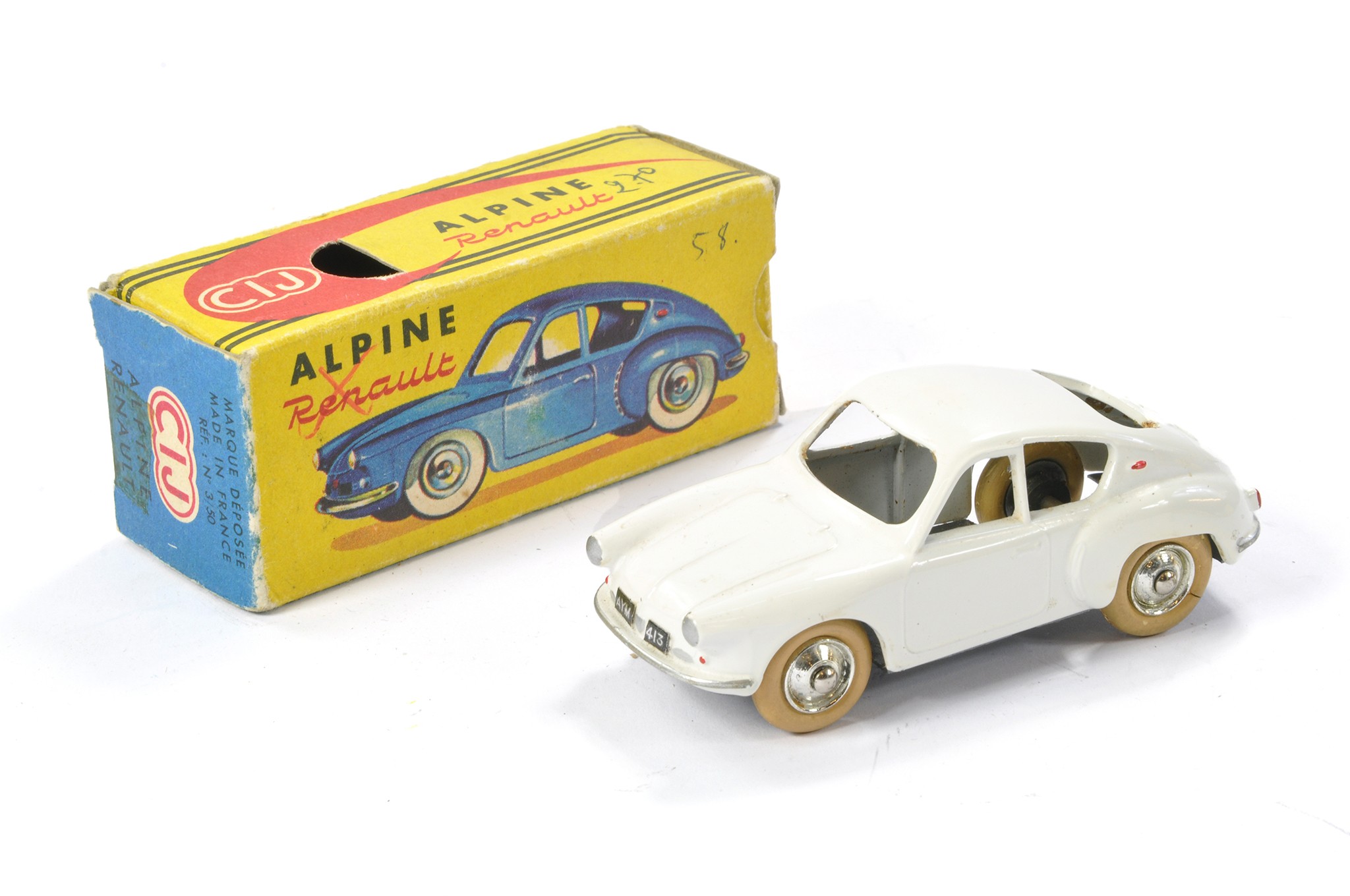 CIJ No. 3/50 Alpine Renault. White with chrome spun hubs. Excellent with little sign of wear. In