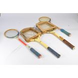 Sporting Memorabilia comprising duo of vintage tennis plus duo of badminton rackets as shown from