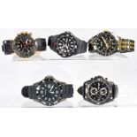 Five Gentleman's Wrist Watches, stainless steel, resin and leather straps to include Casio MRW 200H,
