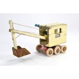 Brio approx 1/24 wooden wheeled excavator shovel. White and red, shovel is metal. Model is