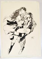 Comic Art Interest comprising original signed ink cover concept artwork. Ed Benes Studio Board,