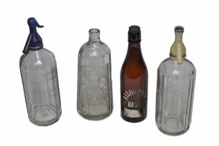 A group of vintage bottles / glassware as shown, including Britvic, Schweppes etc.