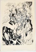 Comic Art Interest comprising original signed ink cover concept sketch, Ed Benes Studio Board, X-