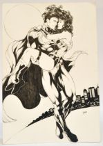 Comic Art Interest comprising original signed ink artwork. Superman and Wonder Woman by Deilson