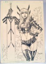 Comic Art Interest comprising original signed graphite cover concept sketch, Ed Benes Studio