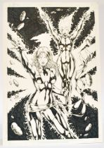 Comic Art Interest comprising original signed ink cover concept sketch, Ed Benes Studio Board, X-Men