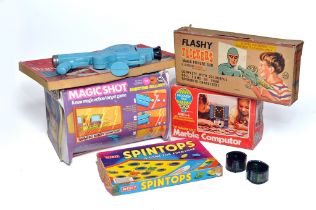 Used Childhood toys including various games as shown plus Marx Flashy Flickers. Contents in all