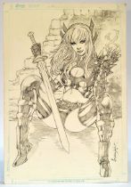 Comic Art Interest comprising original signed graphite sketch, Ed Benes Studio Board, X-Men (Magik),