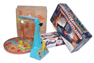 Vintage game trio to include 'Chutes Away' by Marx, MB Games Battleships and Matchbox Cascade.