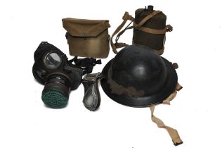 WWII Memorabilia to include flask, googles, gas mask etc. Generally fair to good.