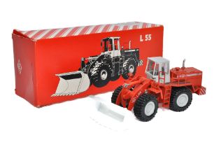 Conrad 1/50 diecast model construction issue comprising No.2422 O&K L55 wheel loader. Generally