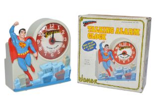 Vintage Superman Talking Alarm Clock. Looks to be good to very good with good original box.