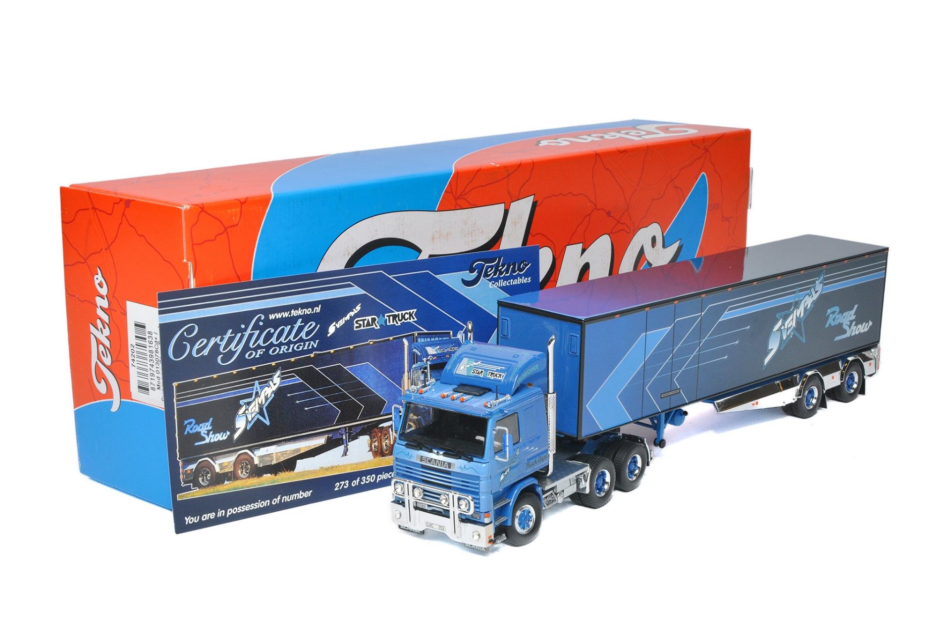 Tekno 1/50 diecast model truck issue comprising Scania Semi-Trailer in the livery of Svempas.