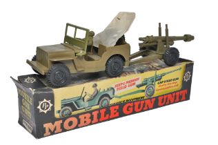 Poplar Plastics (England) No. P8/405 Jeep Mobile Gun Unit comprising jeep with figure, field gun and