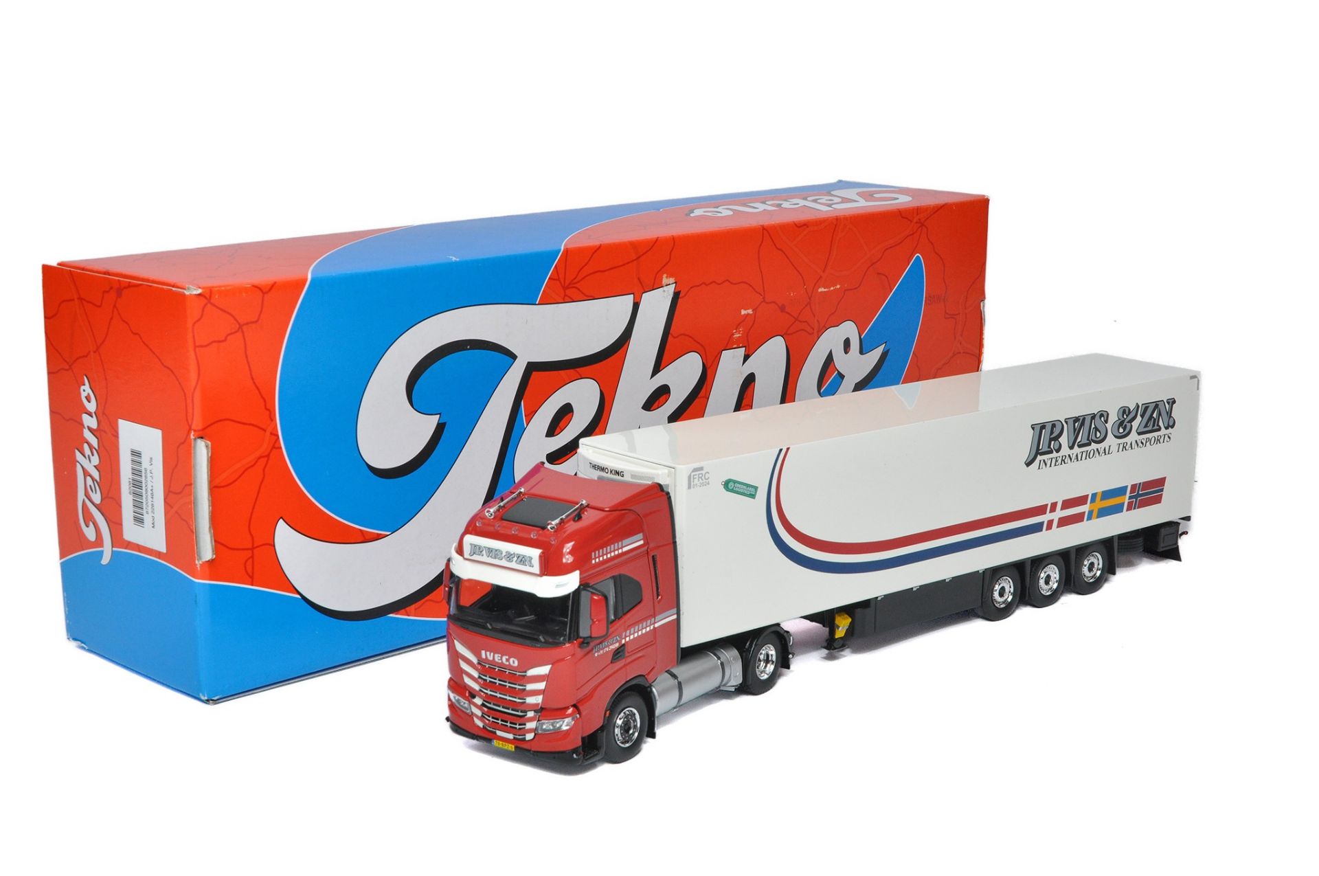 Tekno 1/50 diecast model truck issue comprising Iveco Fridge Trailer in the livery of JP VIS.