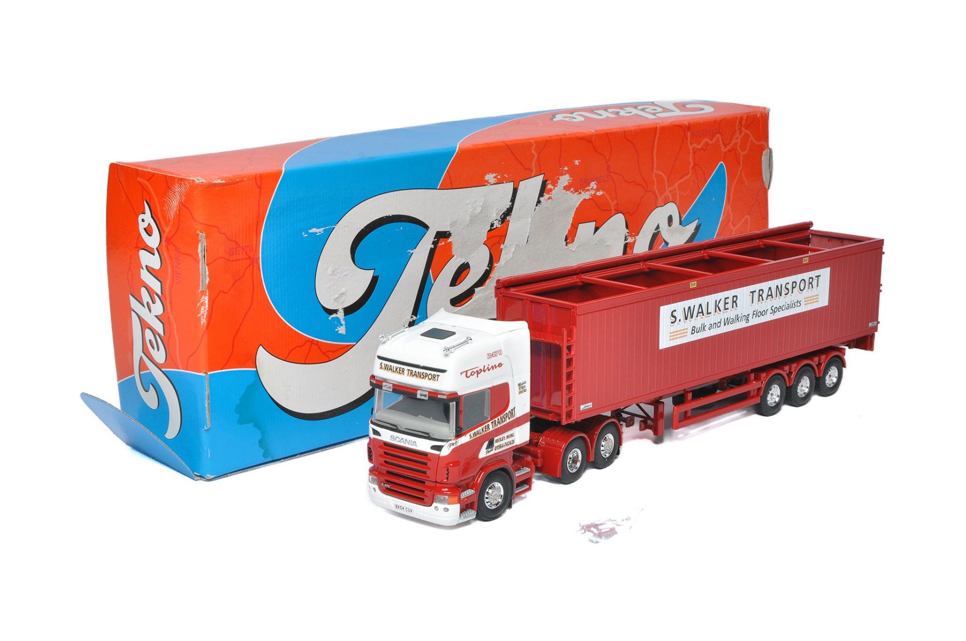 Tekno 1/50 diecast model truck issue comprising Scania Bulk Trailer in the livery of S Walker. Looks