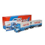 Tekno 1/50 diecast model truck issue comprising Scania Drawbar Fridge Trailer in the livery of Nor-