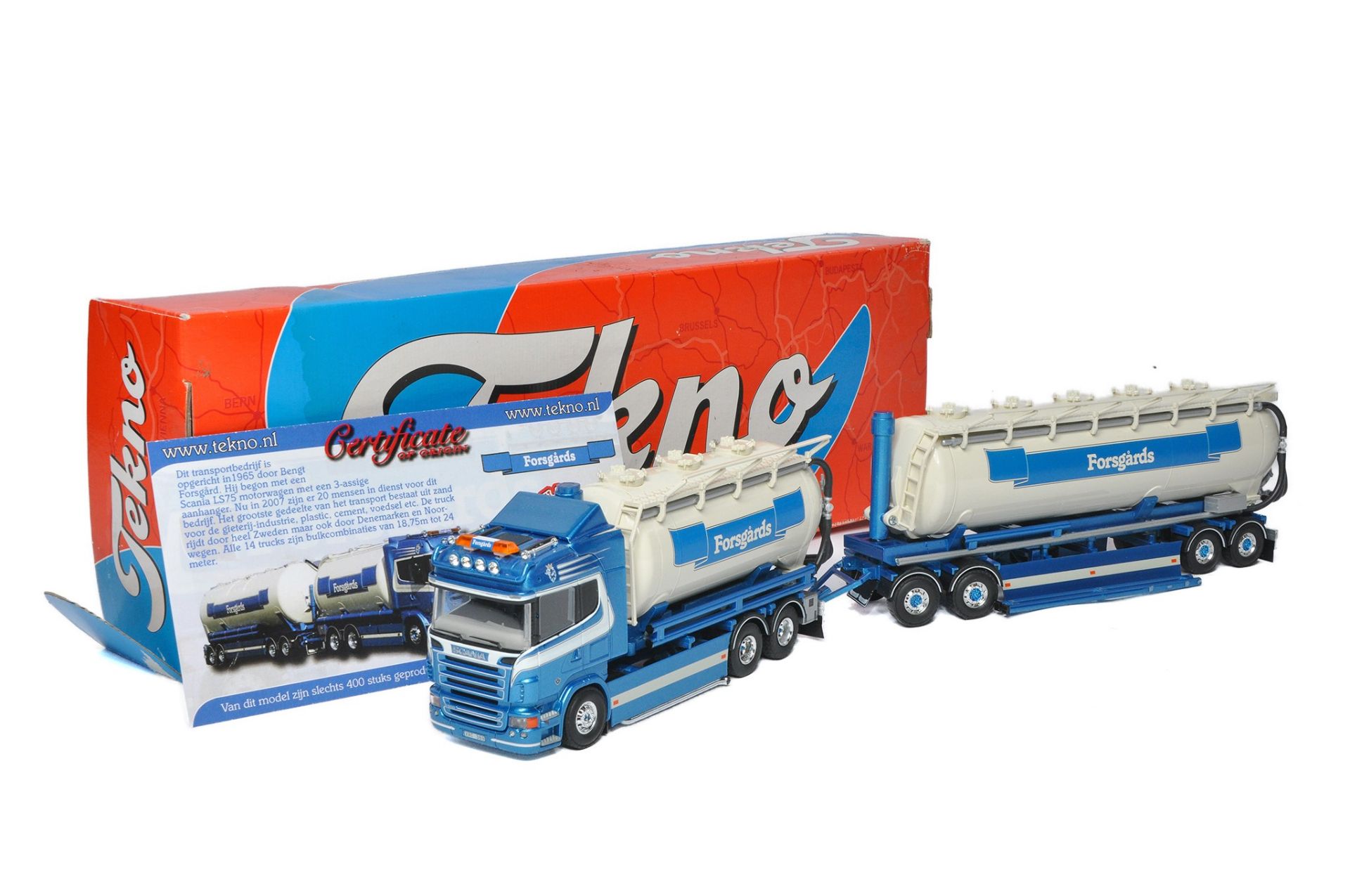 Tekno 1/50 diecast model truck issue comprising Scania Drawbart Bulk Tanker in the livery of