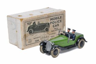 Britains No. 1413 (1935) Mobile Police Car with Two Officers. Green with black wings, two seated (