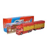 Tekno 1/50 diecast model truck issue comprising Scania Straw Drawbar Trailer in the livery of