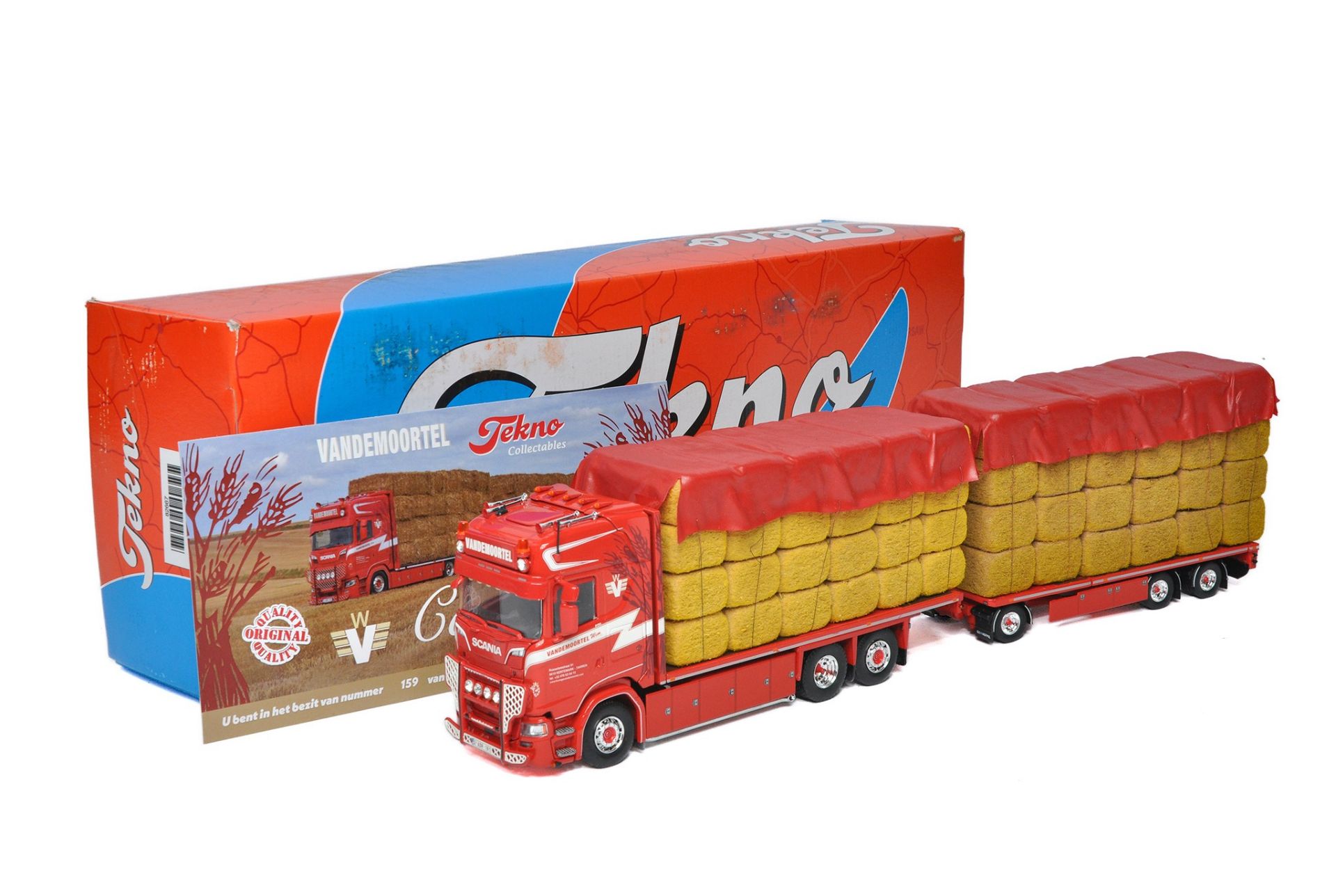 Tekno 1/50 diecast model truck issue comprising Scania Straw Drawbar Trailer in the livery of