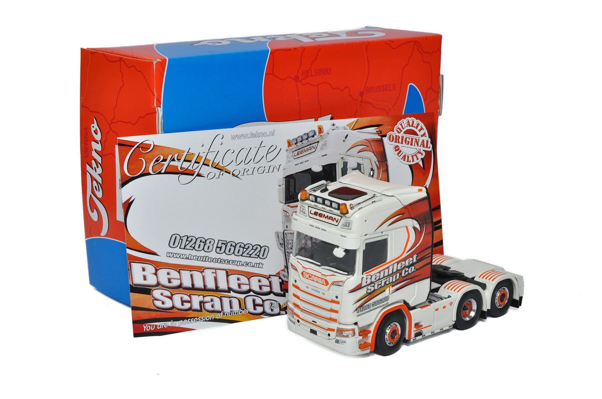 Tekno 1/50 diecast model truck issue comprising Scania in the livery of Benfleet Scrap Co. Limited