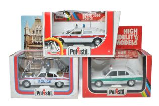 A trio of Polistil 1/25 Police cars. All look to be excellent in good to very good boxes.