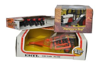 Duo of Ertl 1/32 farm model implements plus Lone Star David Brown 1590 Tractor. The latter is