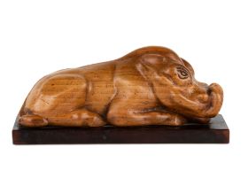 JACK COUTU [1924-2017]. Warthog, 1948. wood-carving; unique; signed and dated under the base. 30