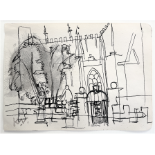 KEITH VAUGHAN [1912-77]. Figures in a Church Yard, c.1950. ink and wash on paper; studio stamp