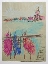 JOHN BRATBY RA [1928-1992] Dogana, Venice, c.1989. Watercolour, pencil and pastel on buff wove