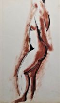 WILLIAM GEAR R.A. [1915-97]. Standing Female Nude, c.1930s. watercolour and ink on paper. 48 x 29